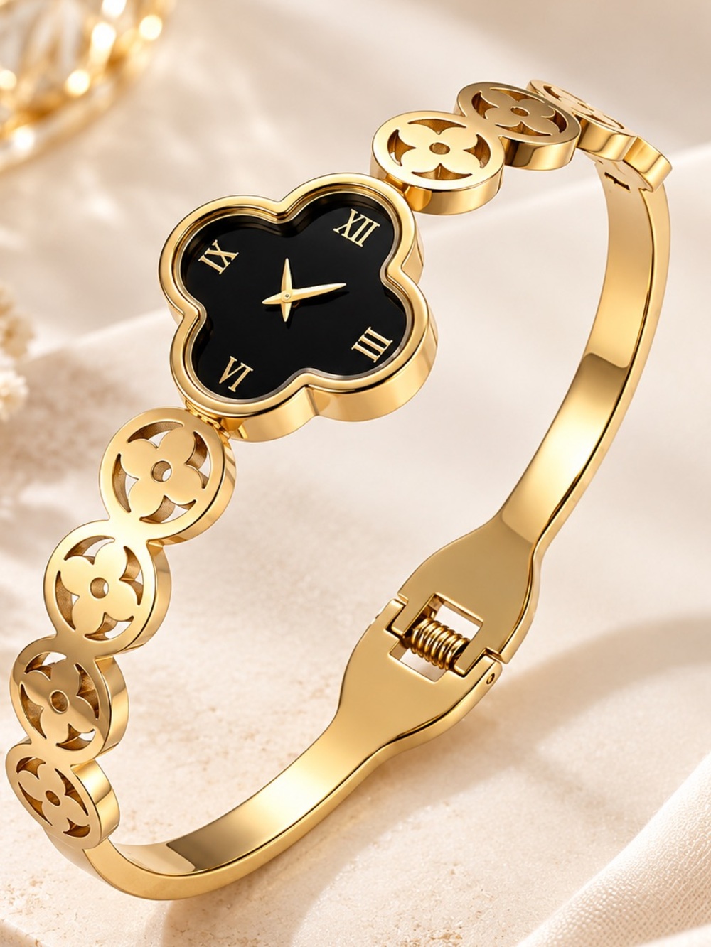 Gold Flower Watch Bangle Stainless Steel Bracelet for Women Jp one